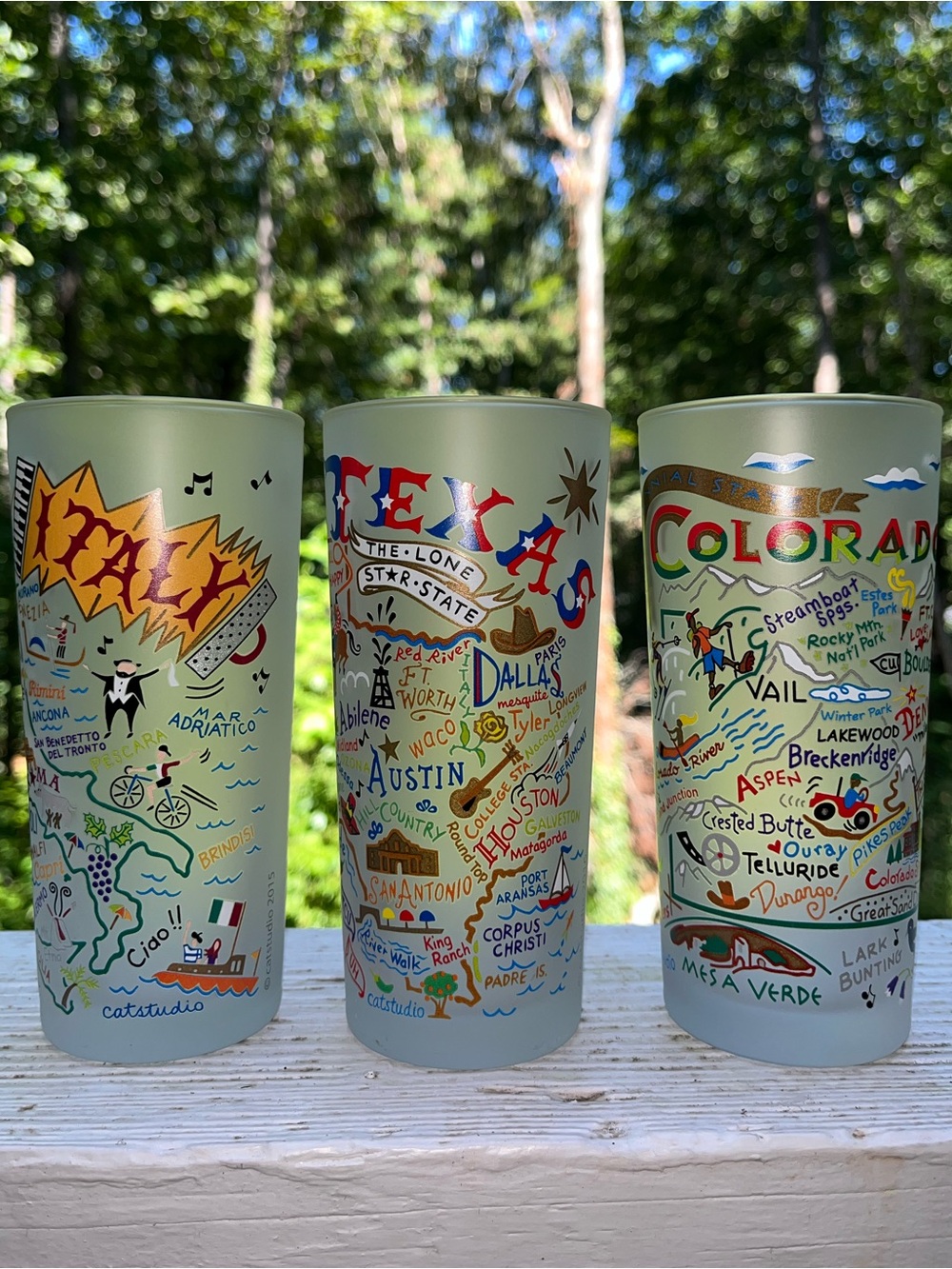 Vintage Italy, Texas, and Colorado Frosted Tom Collins Tumbler Glasses (3)